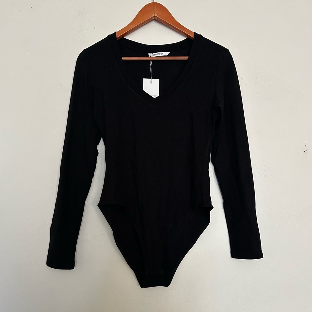 MANGOPOP Deep V Neck Long Sleeve Bodysuit
